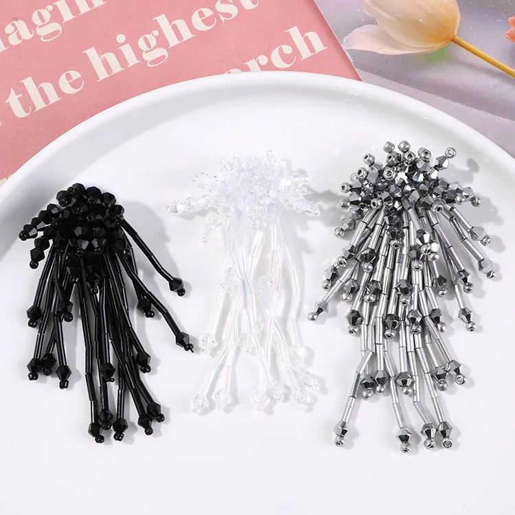 2pcs Temperament solid color long fireworks tassel flower diy hand-woven beaded hairpin hair accessories earrings materials