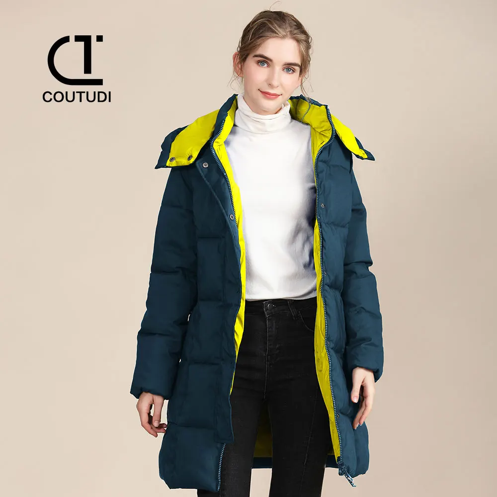 COUTUDI-Parkas largas con capucha para mujer, abrigo informal, chaquetas cálidas, combinación de colores, prendas de vestir de moda, ropa de