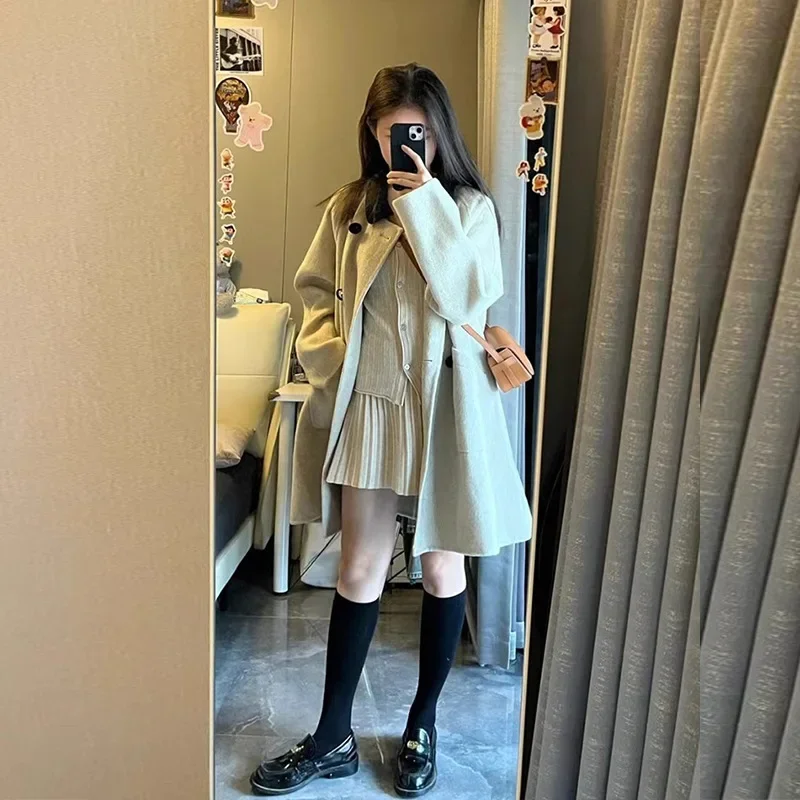 

College style oat woolen coat for women's spring and autumn 2024 new Korean version medium and long high-end woolen coat