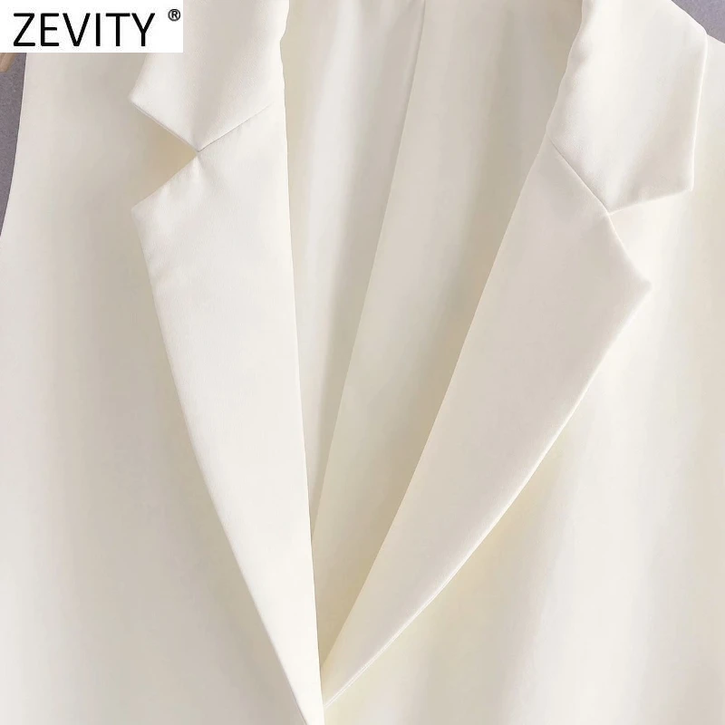 Zevity, moda para mujer, Color blanco y negro, chaleco con abertura lateral, chaqueta de oficina para mujer, traje informal, chaleco, prendas de