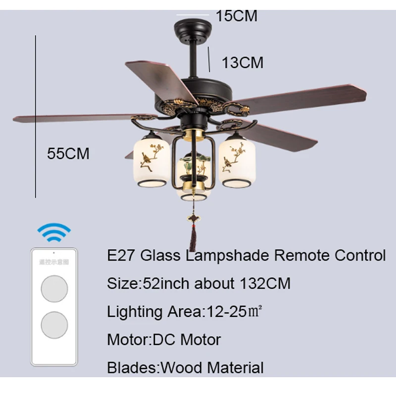 Imagem -06 - Fãs Chineses do Teto do Estilo com Luz Lâminas de Madeira Motor da C.c. Reversível Controlo a Distância Candelabros 220v