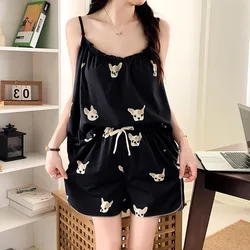 150kg Plus Size Women Cartoon Sleepwear Short Sets Cami&Short Pajamas PJ Sets  3XL Extra Large Size Summer Satin Loose Homewear