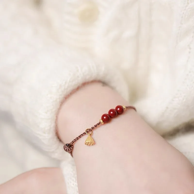 High Purity Raw Ore Cinnabar Purple Gold Sand Good Luck Bead Handmade Woven Bracelet For Women Zodiac Year Gift HandString