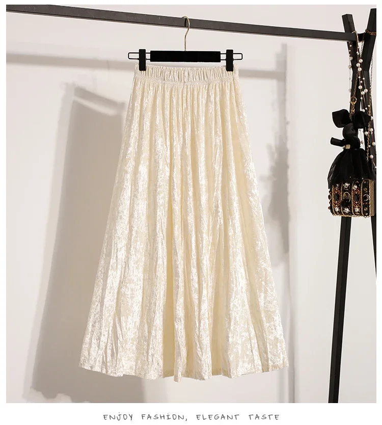 Burgunderroter Plissierter Samt-Midi-Rock für Damen, A-Linie, Herbst/Winter 2026, Vielseitig, Figurbetont, Mittellang, Lässig, Vielseitige Halbrocke – Detail 3