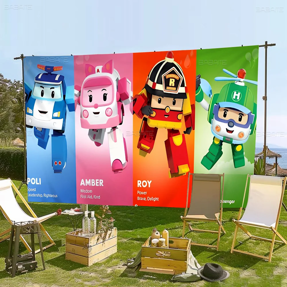 Robocar Polis Family Gatherings Outdoor Atmosphere Flags Camping Decorations Banners