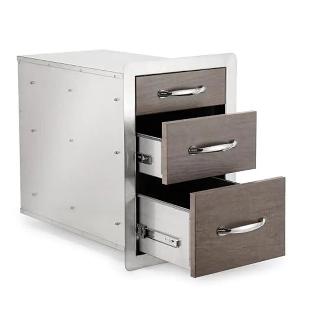 

Тройные ящики для барбекю на открытом воздухе, ящик для доступа к деревянным зерном, 15x21,3x23 дюйма, островки для барбекю из нержавеющей стали или гриль для скрытого монтажа