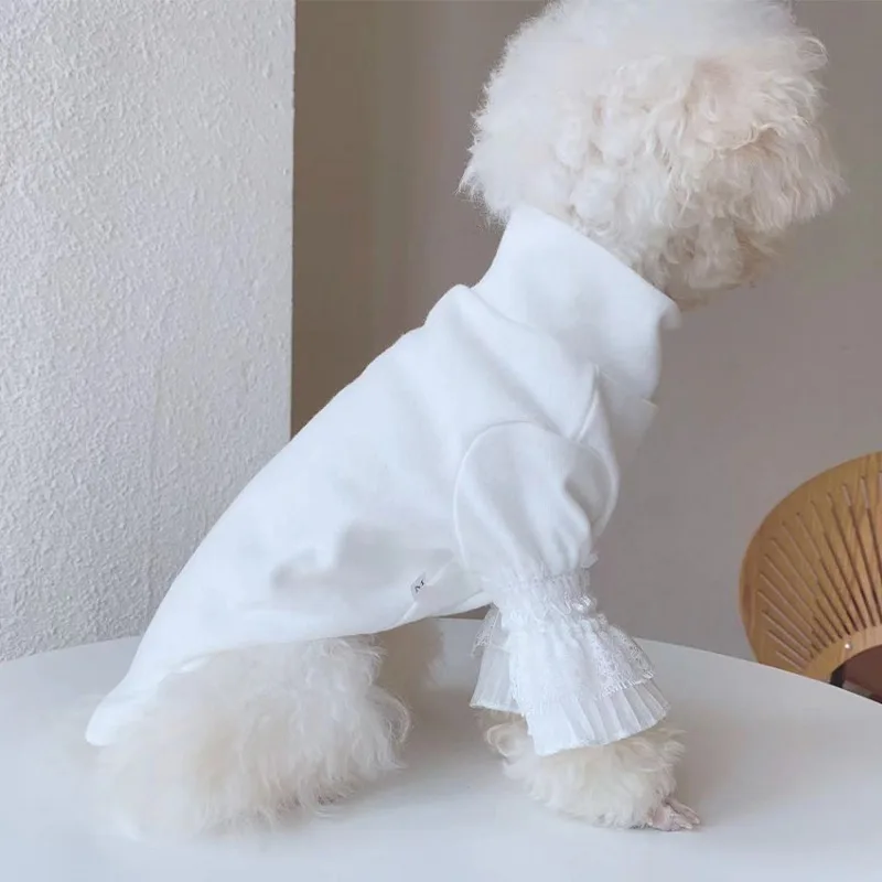 Dog Pure White Bottoming Shirt Pet Clothes White Puppy Cat Teddy Spring Autumn New Bottoming Shirt Girl Dog Shirts Dog Cloths