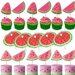 20pcs Watermelon Cake Toppers Multi Type Paper Toppers for Summer Watermelon Fruits Birthday Party Decoration DIY Cake Supplies