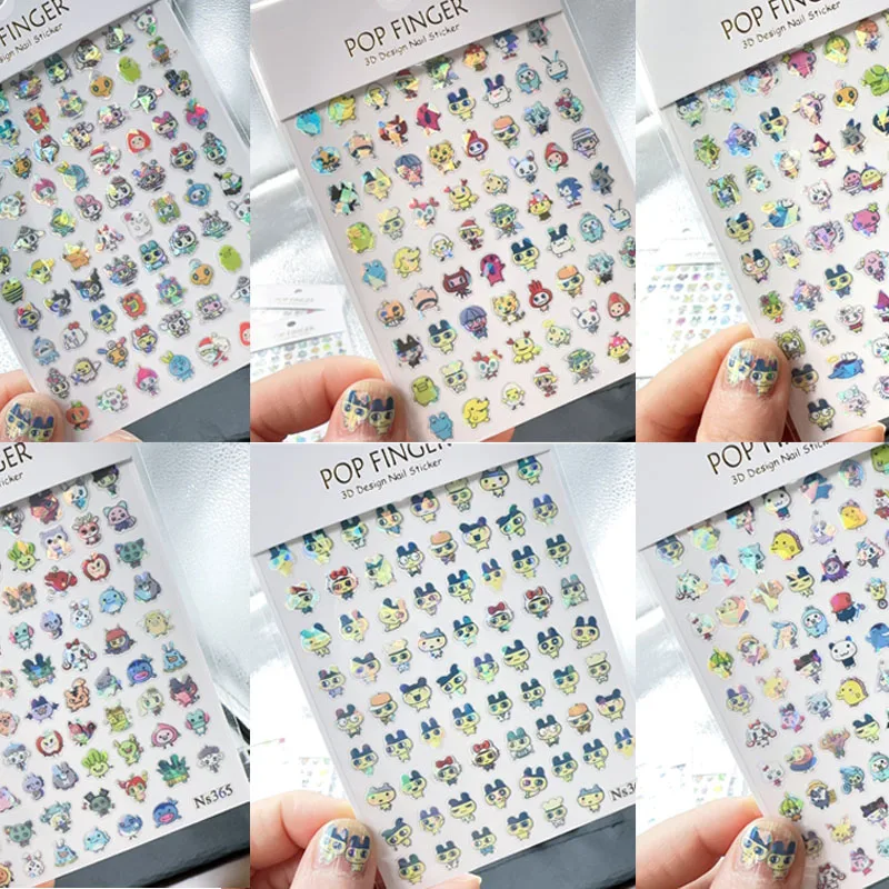 6pcs Cartoon Anime Tamagotchi Nail Art Sticker Notebook Planner Decals 5D Embossed Nail Stickers
