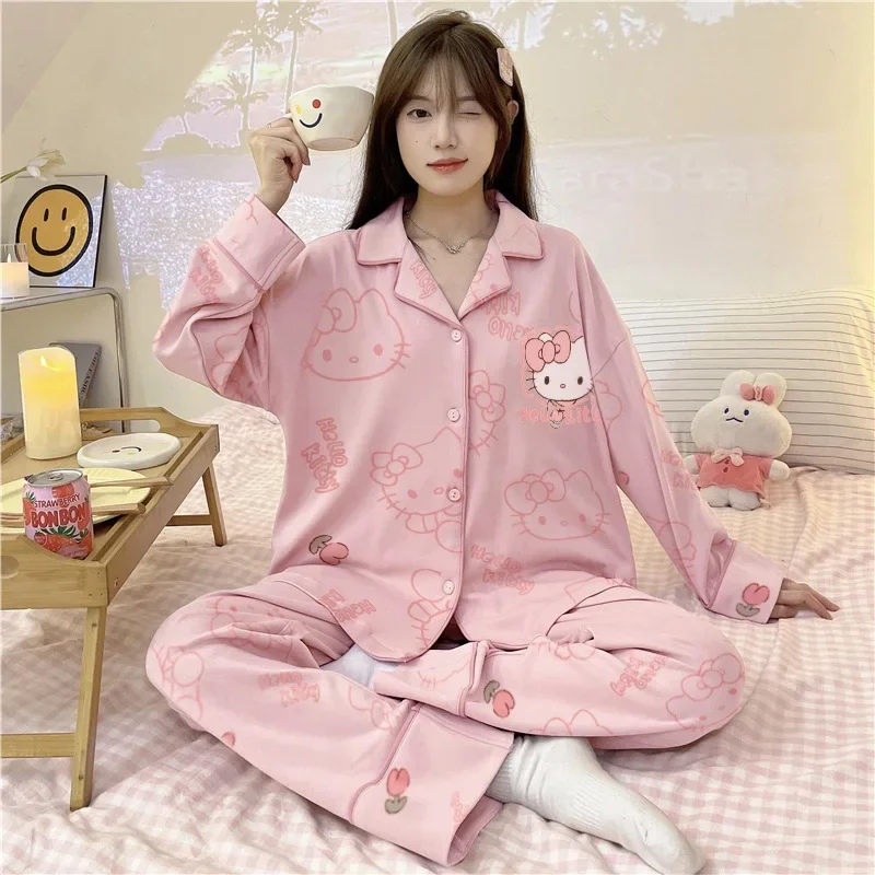 Sanrio Hello Kitty autumn new women\'s pajamas long-sleeved cotton suit cartoon cute Kulomi loungewear