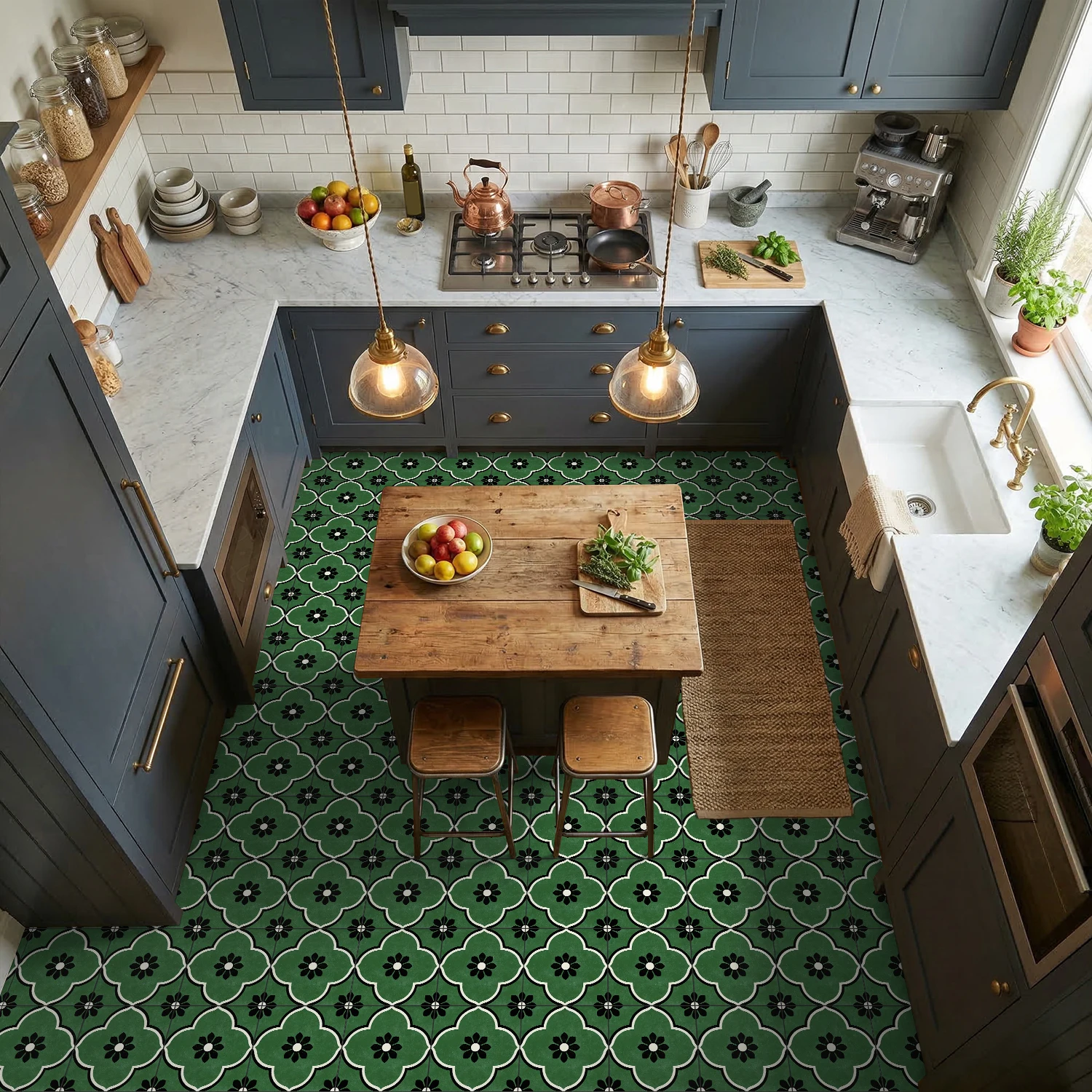 

Thickened Green Floral Floor Stickers, Waterproof Peel and Stick Tile Decals for Kitchen Bathroom Decor
