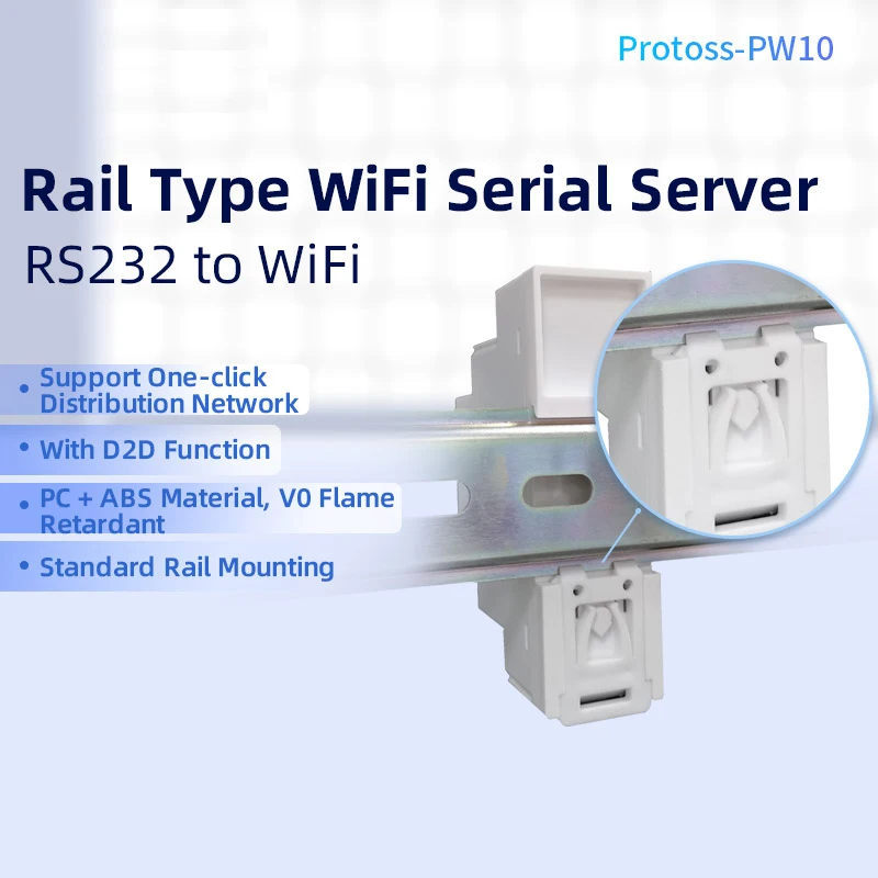 Convertidor de puerto serie DIN RS232 a WiFi IoT, dispositivo Protoss-PW10 AC100V ~ 220V o entrada de CC, compatible con Modbus MQTT