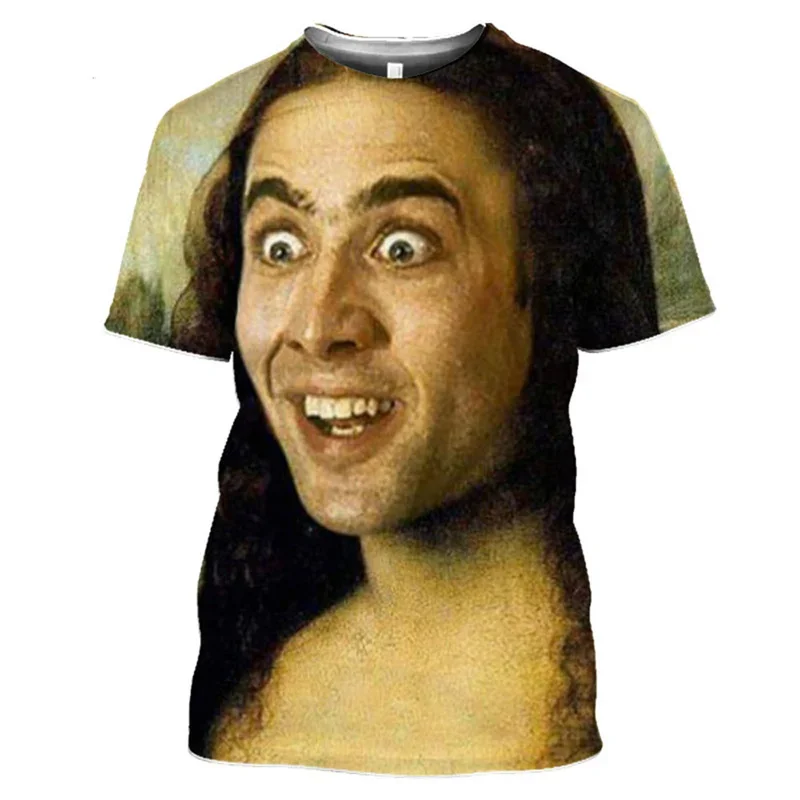 New Pop 3D Actor Nicolas Cage Printing T-shirt Men's Fashion Streetwear T Shirts Personalized Funny Crew Neck Short Sleeve