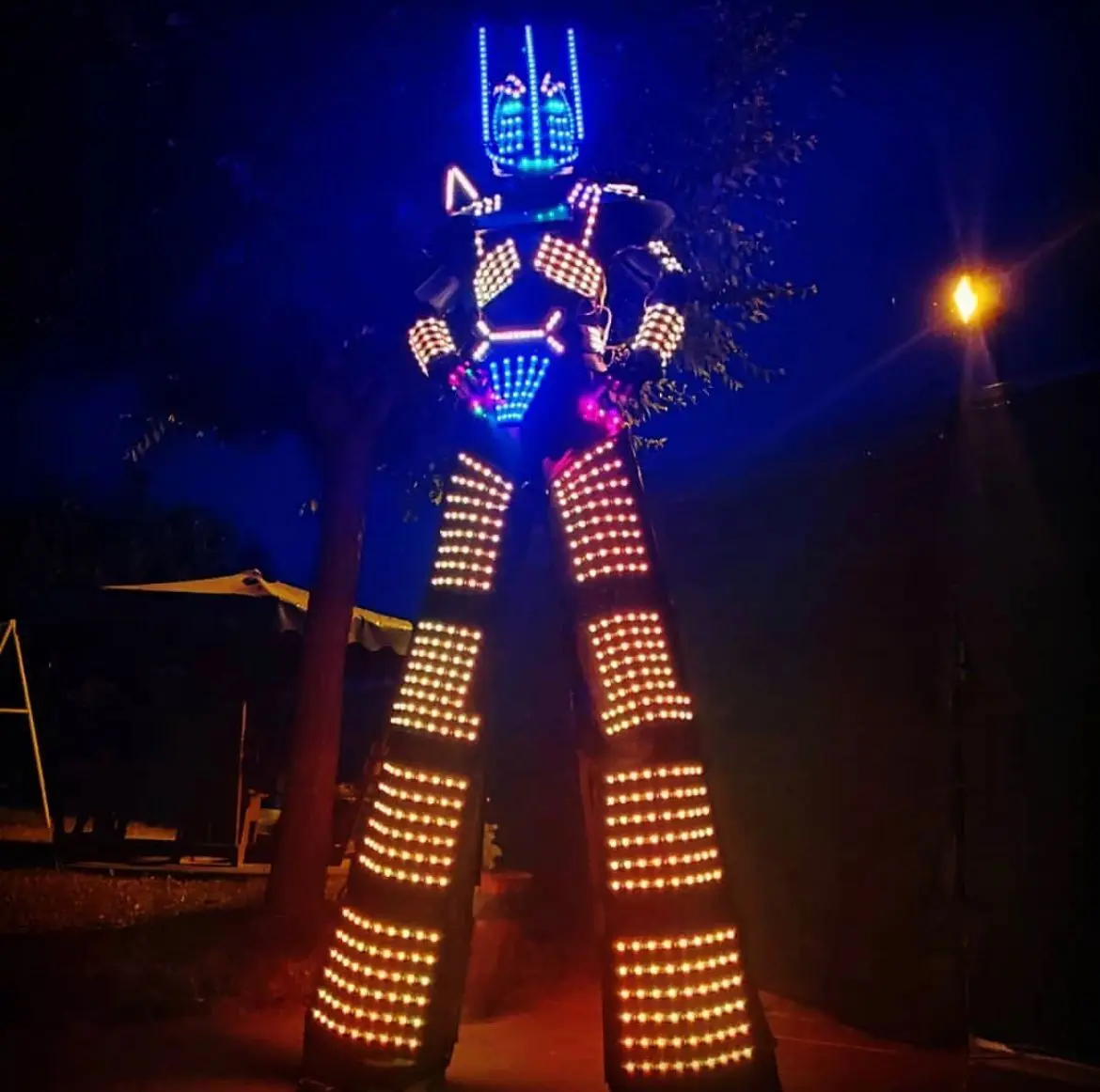 Pixéis led traje do robô roupas palafitas walker traje luzes led cor cheia inteligente trajes de dança para festa