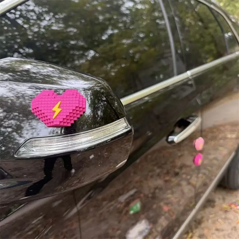 Pixel Heart Car Door Anti-Collision Sticker PVC Soft Rubber Anti-Scratch Protector Cute Lightning Love Design For Side Mirror Bu