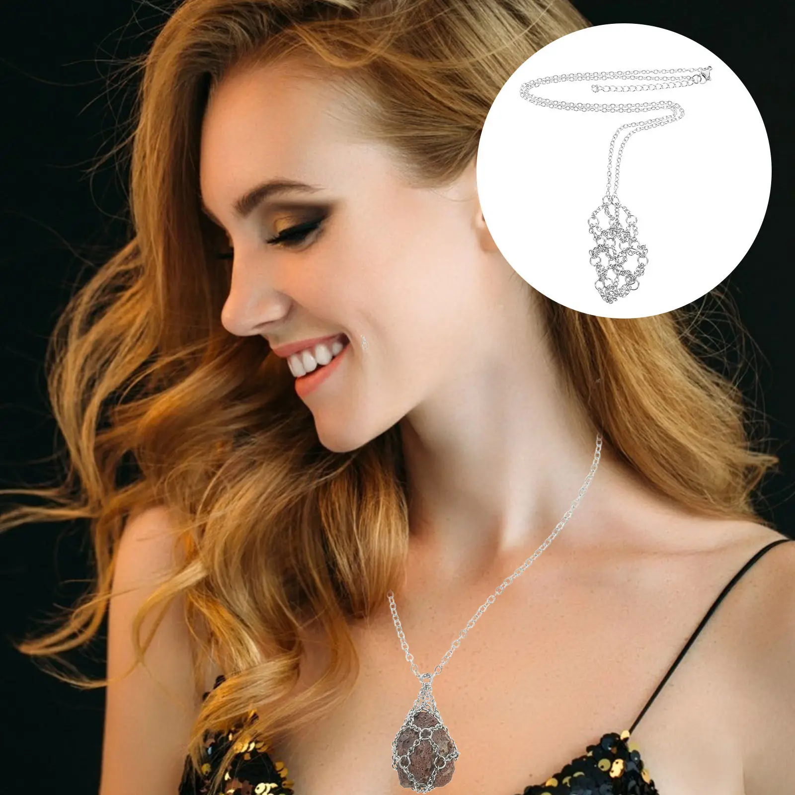 

Crystal Holder Necklace Cage Hollow Metal Pendant Lightweight Stone Holder Metal Necklace Durable for DIY Crystal Pendant
