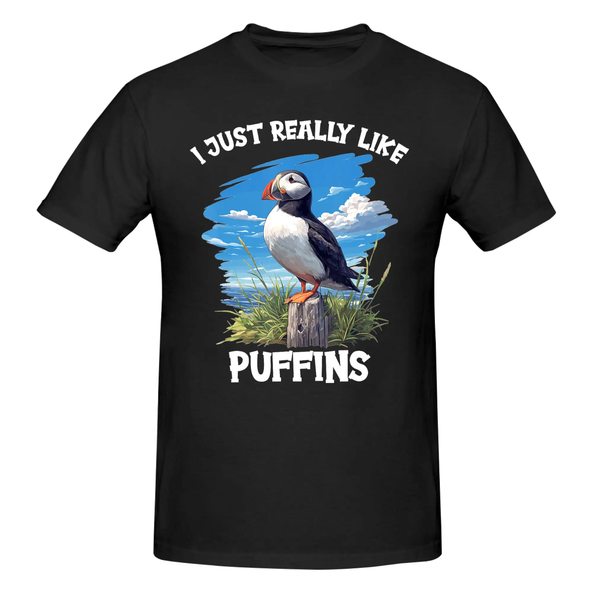 1 Piece Tiny Bird Graphic 100% Cotton T-Shirt I Just Really Like Puffins Tops Tees For Men