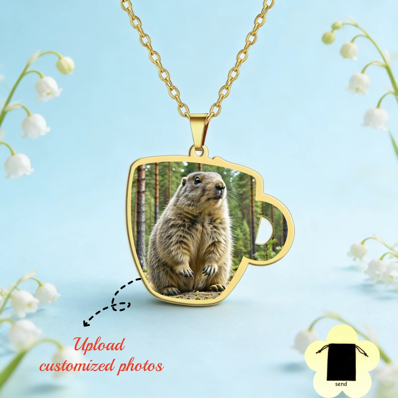 Customized photo teacup shaped necklace stainless steel personalized picture customization pet commemorative necklace necklace