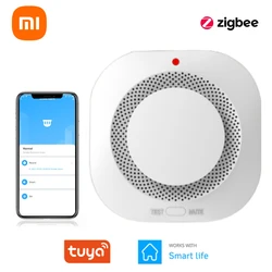 Xiaomi-Detector de humo inteligente Tuya Zigbee, alarma de fuego inteligente, Sensor de humo fotoeléctrico de sonido progresivo, funciona con Tuya Zigbee Hub