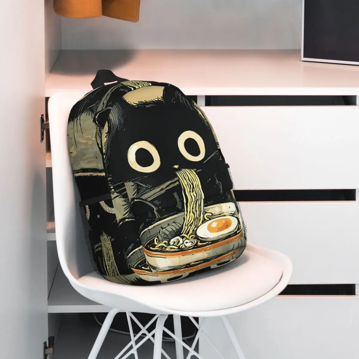 Japanese Cat Eating Ramen Backpack Student BookBag Children School Bag Laptop Shoulder Bags for Men Women