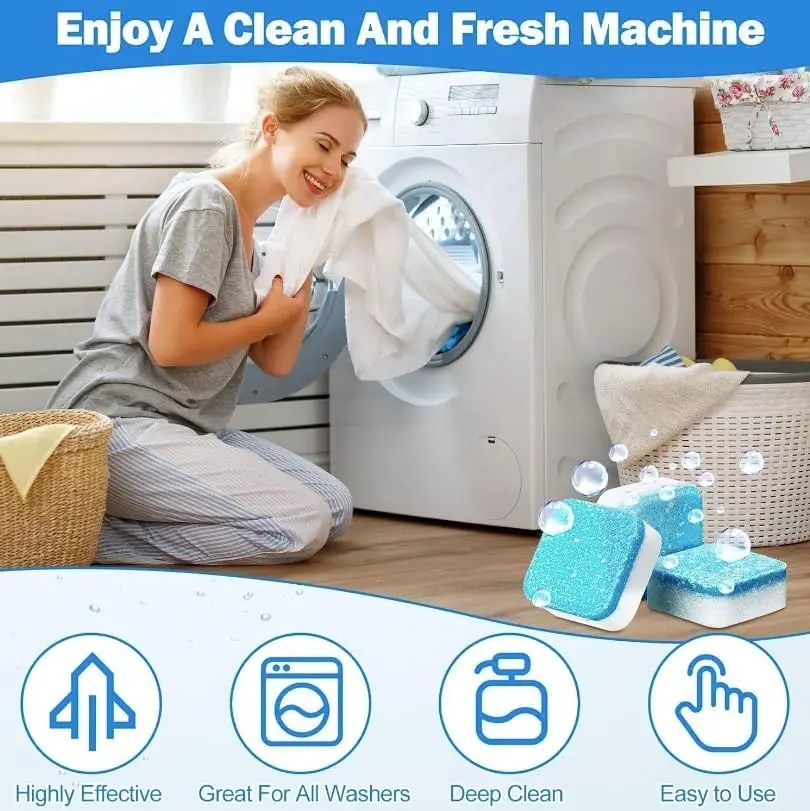 12/24Pcs Washing Machine Cleaner Tablets Penetrating Deep Clean Washer Cleaner Tablets For Front Loader And Top Load HE