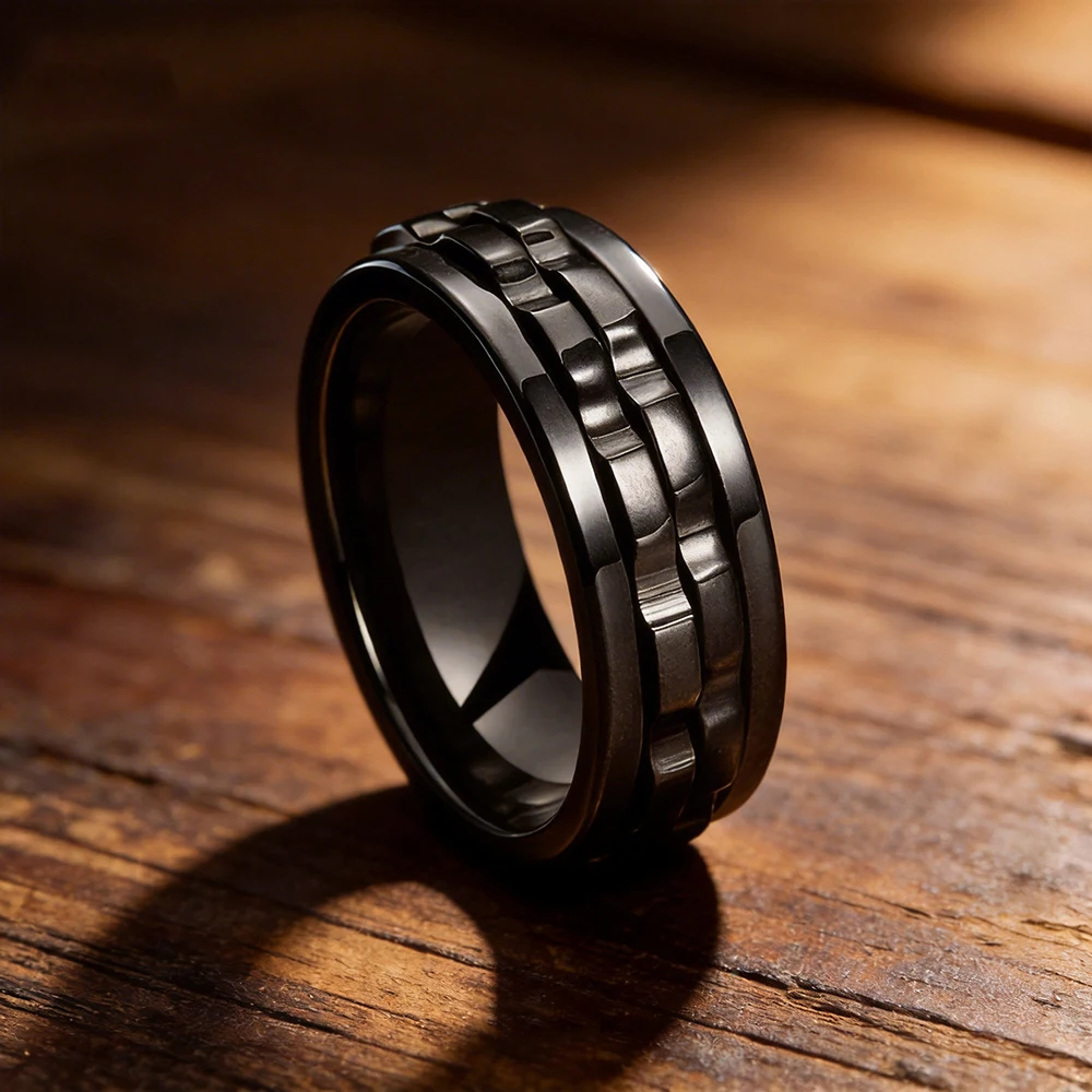 Anéis de Aço Inoxidável Sunflowerzhu para Homens, Acessórios Masculinos, Anel de Cadeia Giratória, Aliança de Casamento, Joias