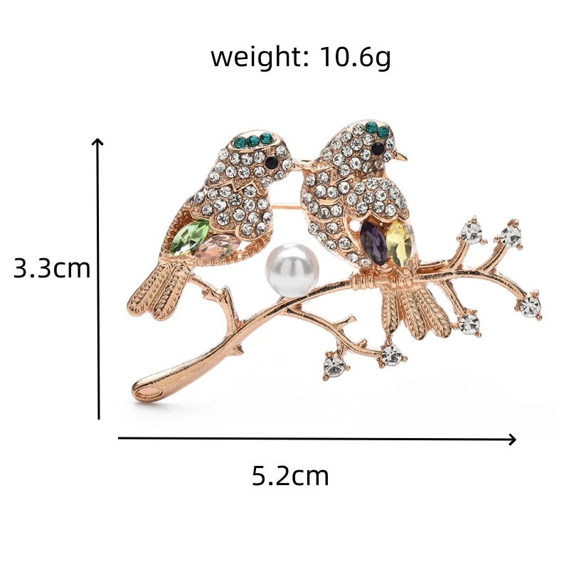 Wuli & baby كريستال زوجين الطيور Bullfinch بروش اللؤلؤ بيرولا دبوس أنيقة المرأة مجوهرات شارة لبدلة سترة وفستان #2
