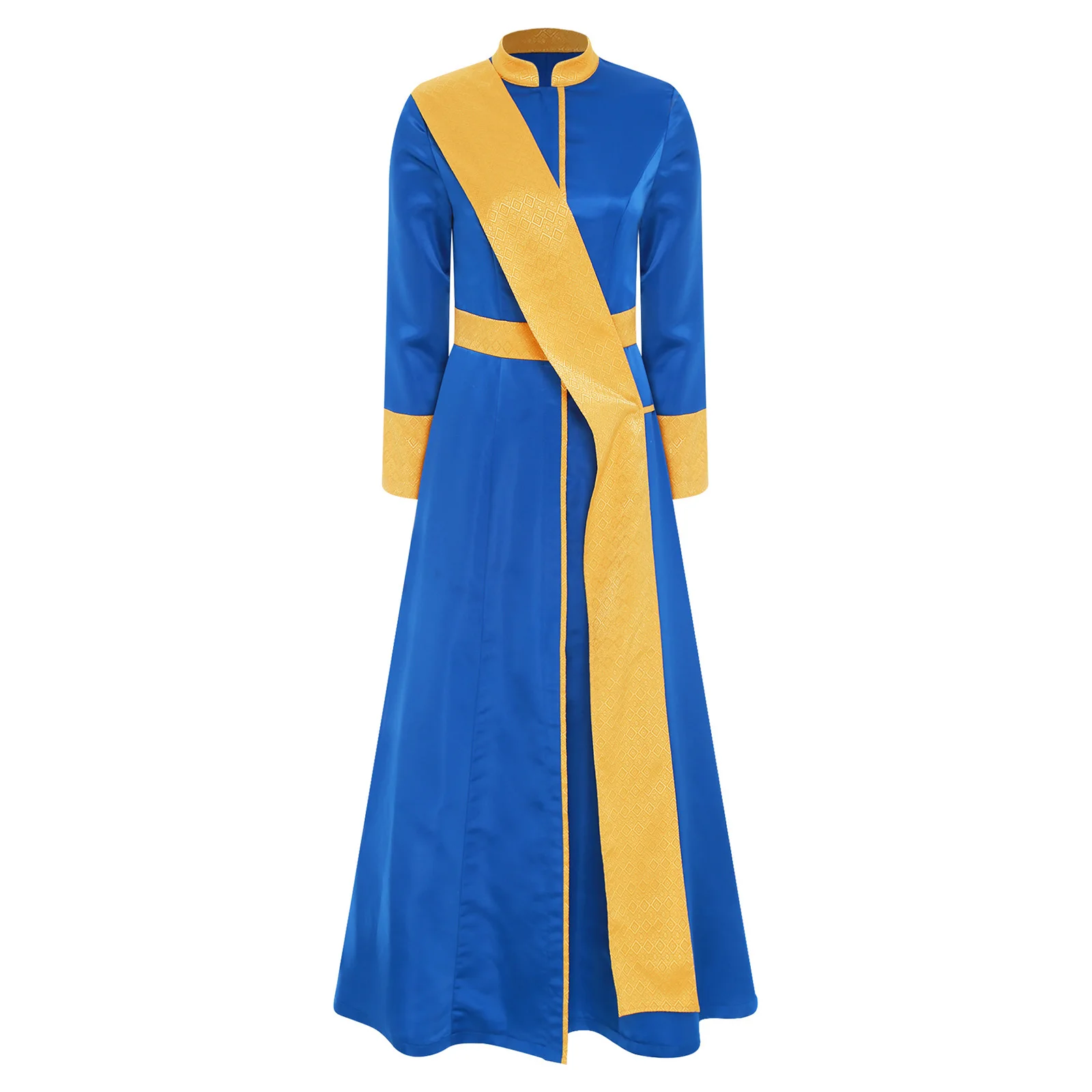 

Women Halloween Priest Cosplay Robe with Stole Front Zipper Long Sleeve Jacquard Spliced Long Pastor Vestments Catholic Chasuble