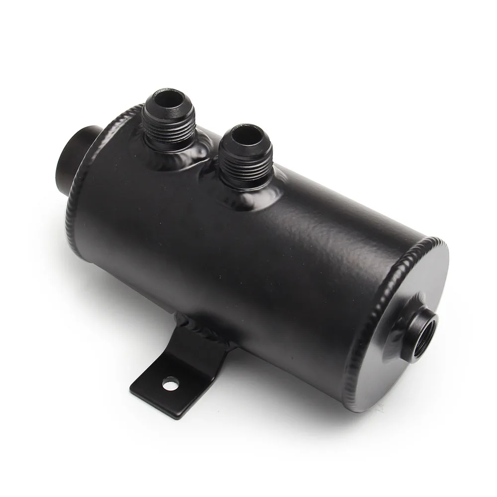 Universal Racing Baffled Aluminum Oil Catch Can 2-Port Reservoir with Drain Valve Breather Cylinder Filter Braided tubing Kit