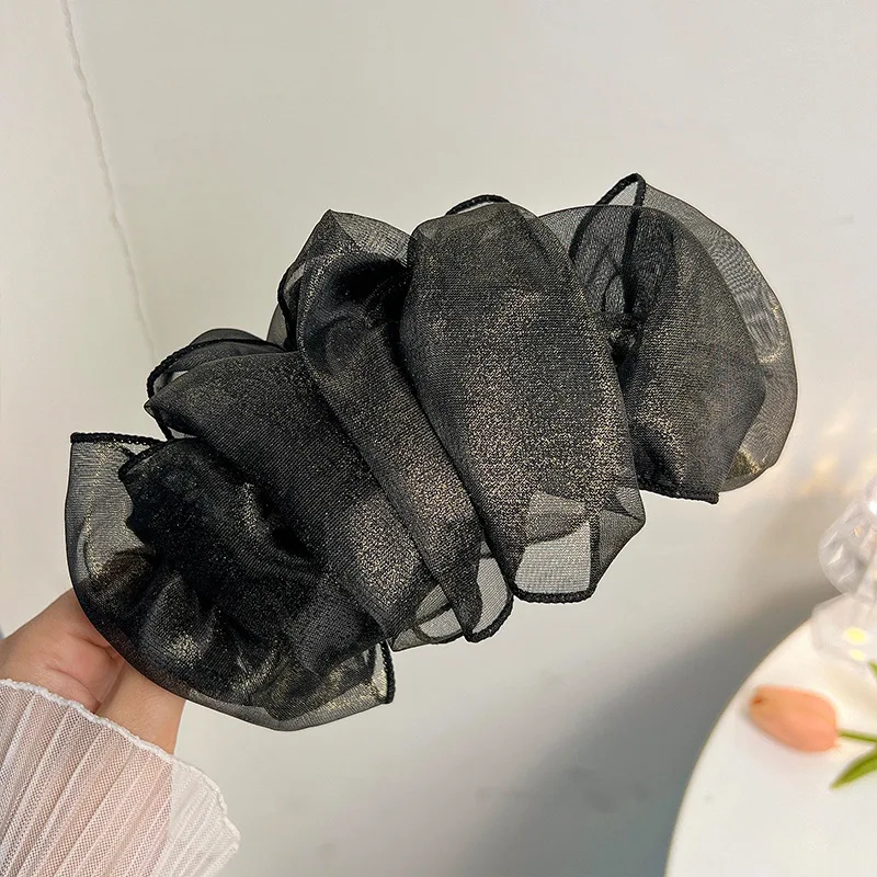 2023 New Large Chiffon Claw Clip Hair Bow Large Size Black Fabric Ribbon Bow Hair Clip Jaw Clamps Clips Accessories for Women