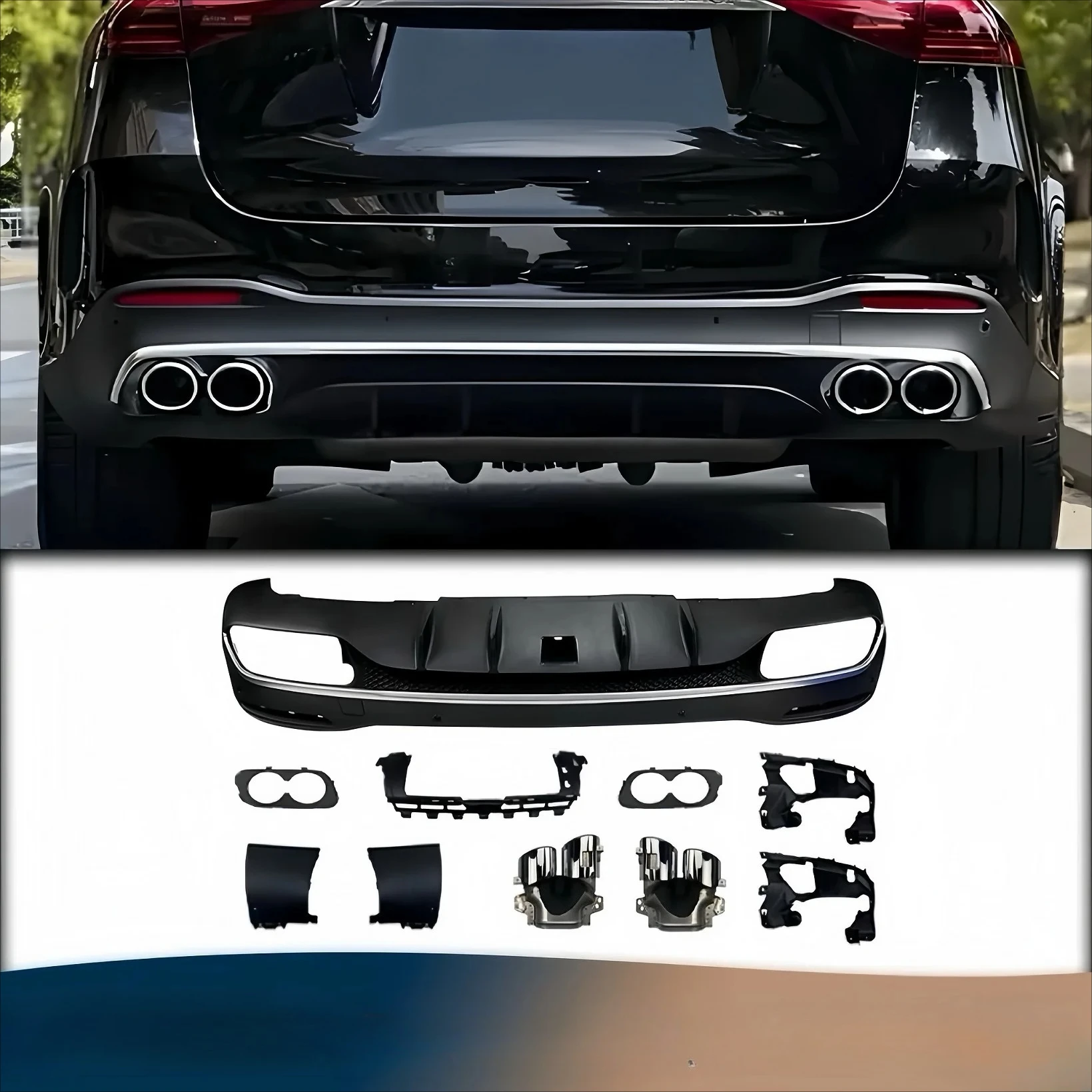 For  GLE Class W167 Upgrade To GLE53 Style Rear Lip With Exhaust Dream Garage GLE53 Rear Diffuser With Exhaust Tip