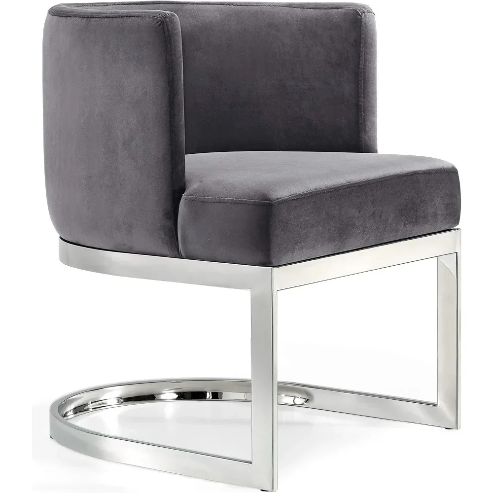 Contemporary Velvet Upholstered Dining Chair with Polished Chrome Metal Frame, 24