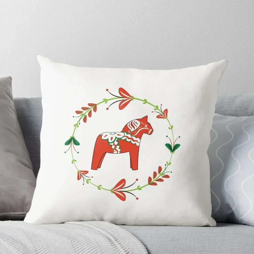 

Dala Horse with Swedish Folk Art Wreath Throw Pillow Decorative Cushions Decorative pillowcase pillow