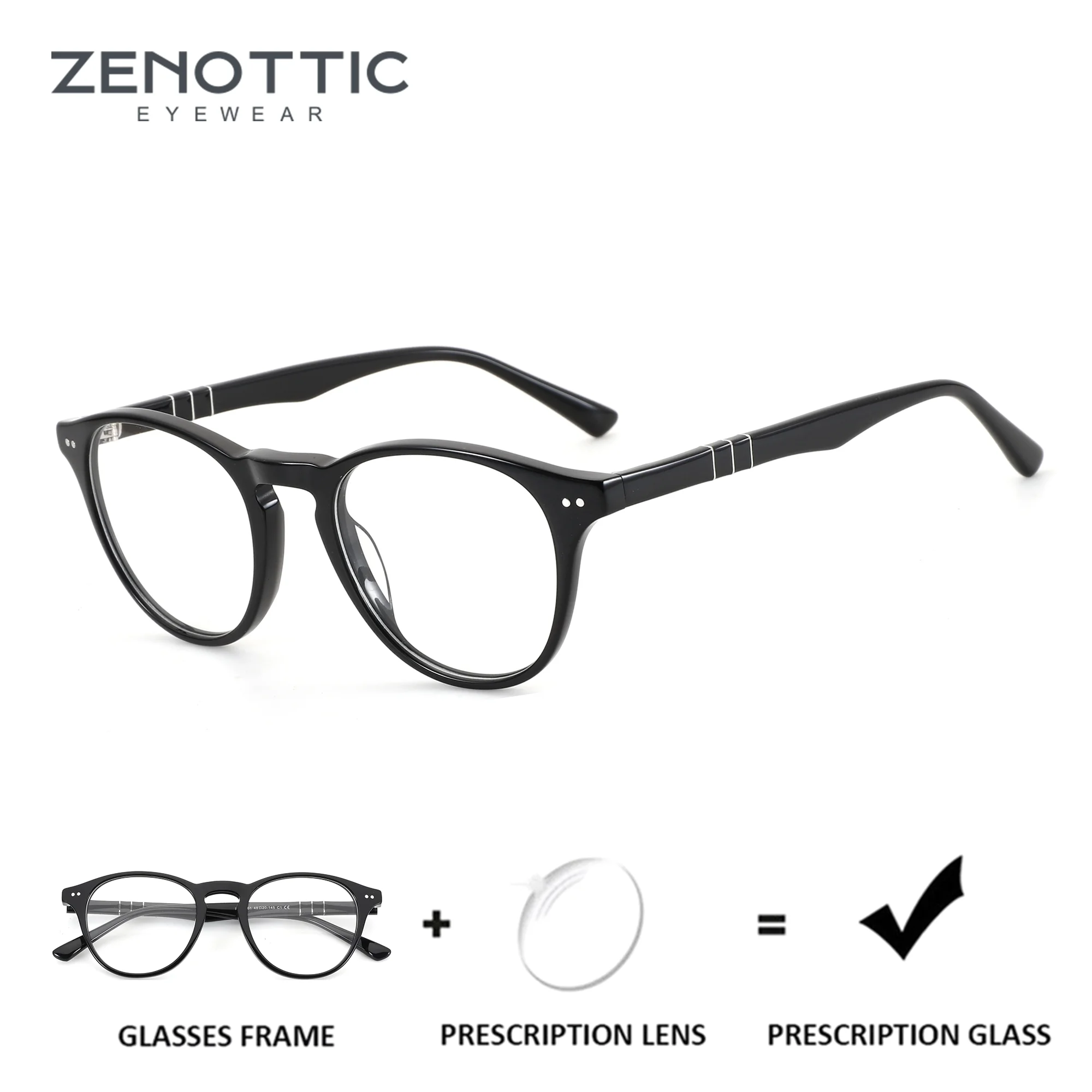 ZENOTTIC Acetate Round Progressive Prescription Glasses For Men Women Blue Light Multifocal Lenses Myopia Custom Eyeglasses