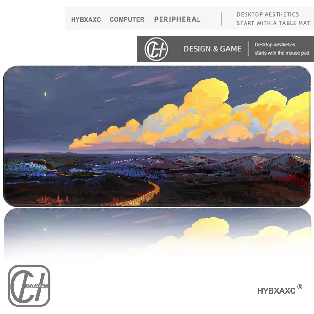 HYBXAXC Mats Large Aesthetic Beauty Anime Green Mountain Mousepad Locking Edge Japan Landscape Anime Computer Non-slip Mouse Pad