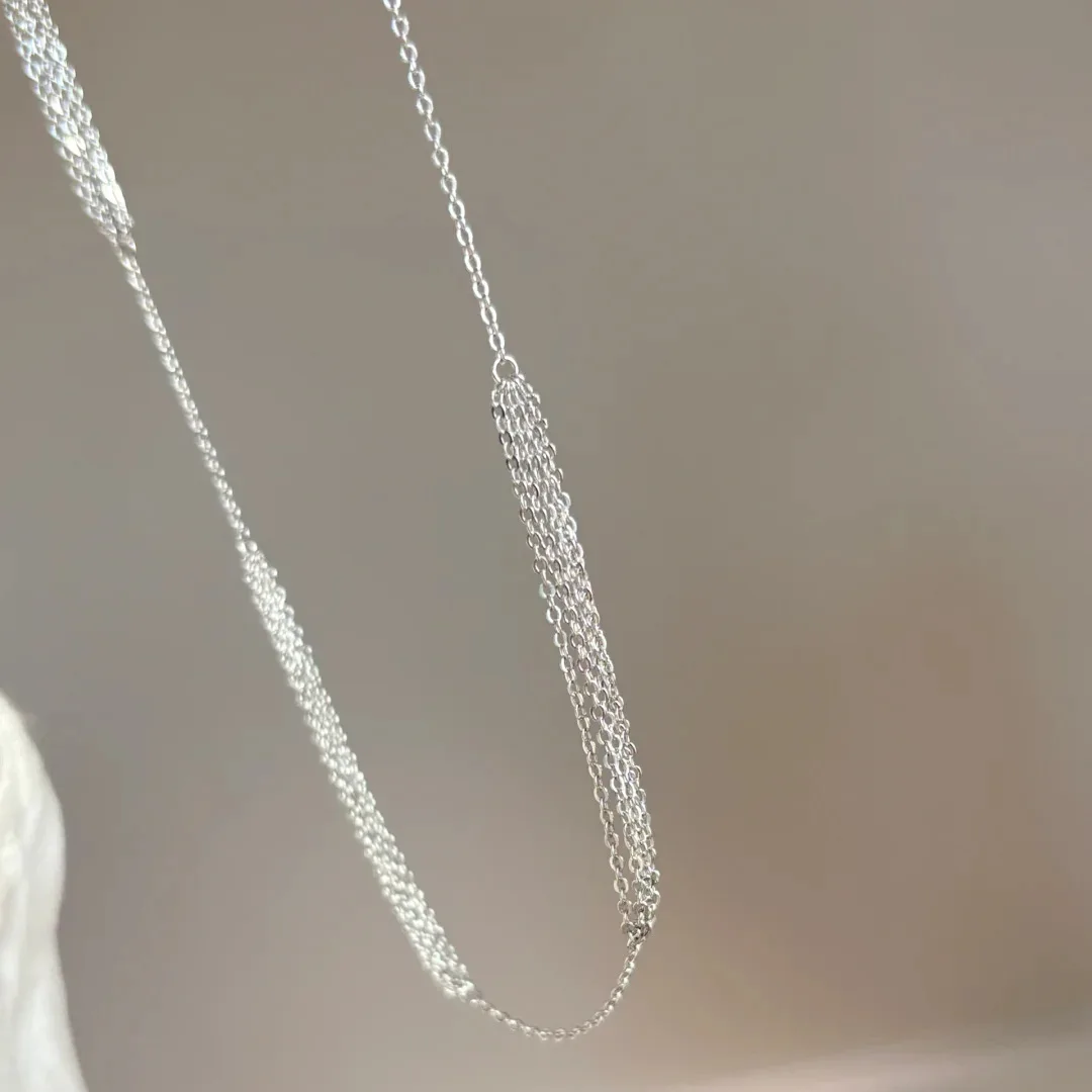 S925 sterling silver necklace fashionable multi-layer fringed necklace niche design temperament collarbone chain women's model