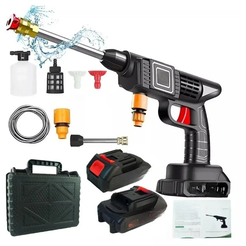 Portable wireless car cleaning water gun with mini high pressure cleaning capability, easy to clean with foam spray, battery
