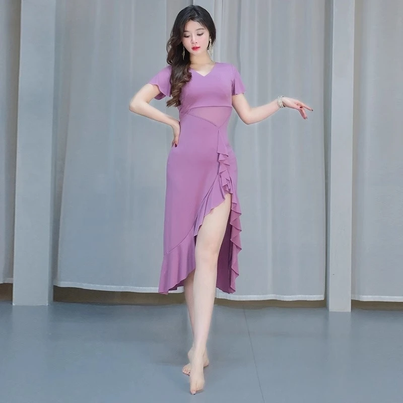 New Latin Dance Dress Women's Sexy Short-Sleeved Dress Latin Ballroom Cha Cha Rumba Samba Practice Dance  National Standard Danc