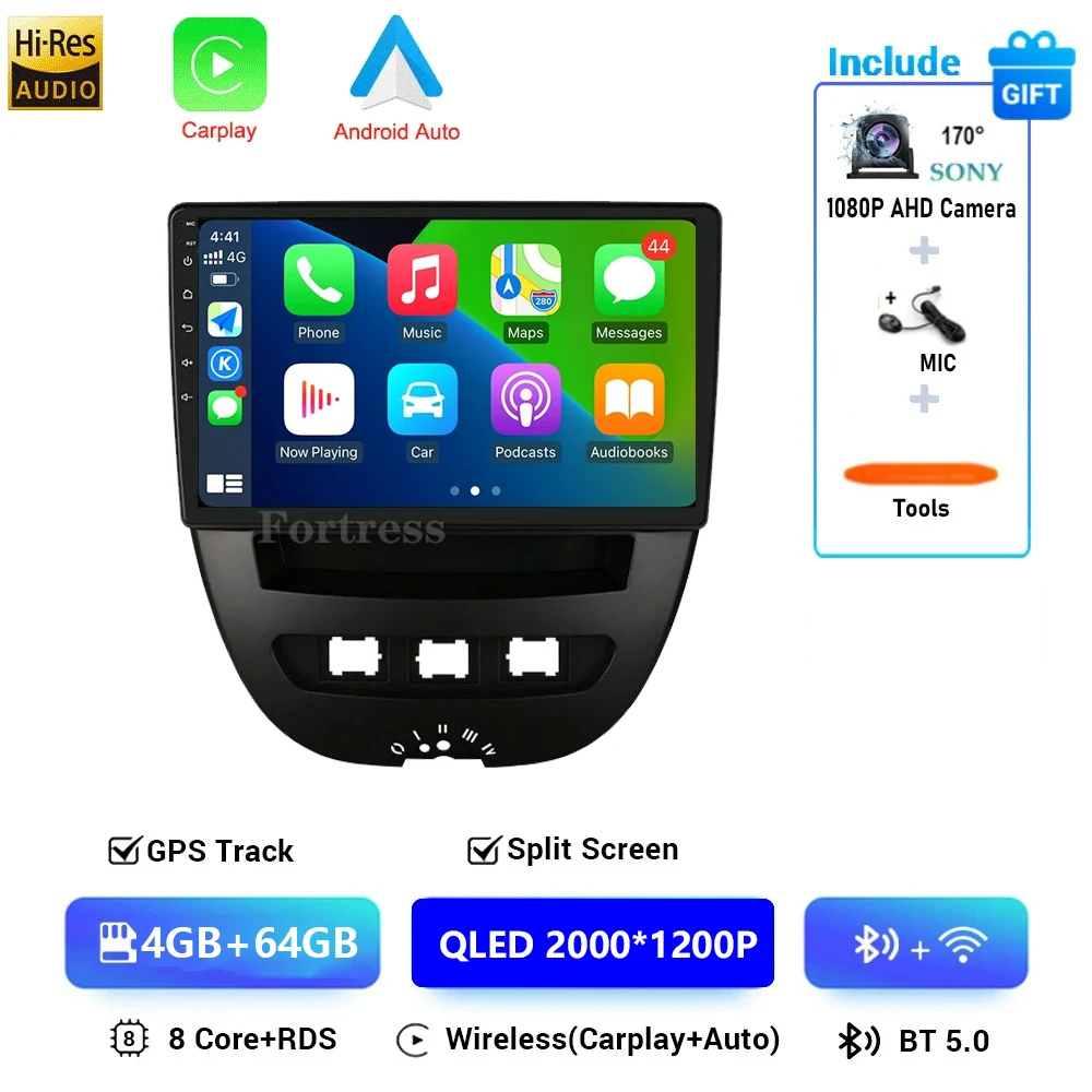For Peugeot 107 For Toyota Aygo Citroen C1 2005-2014 Android 16 CarPlay Auto Car Radio Multimedia Video Player GPS stereo Head