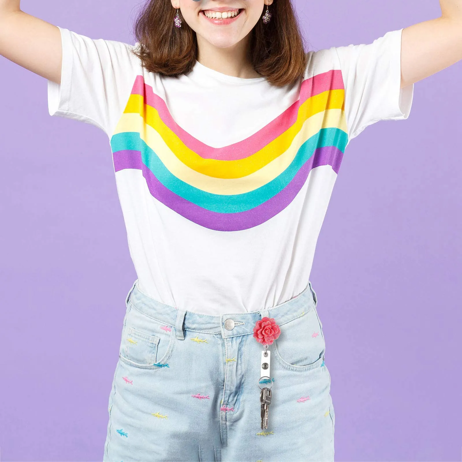 6 Pieces 24 Inch Retractable Badge Reels,Glitter Rose ID Badge Holder with 360 Degree Rotatable Alligator Clip