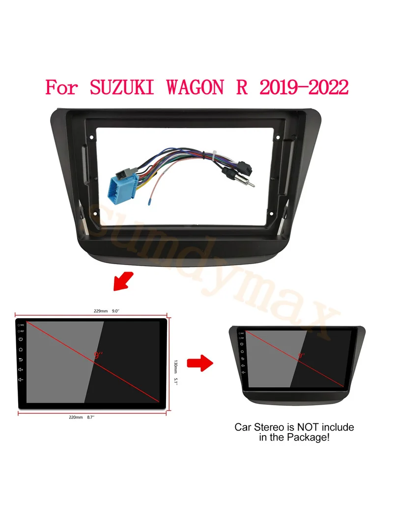 9 Inch Car Radio Fascia Panel Frame cable wire for SUZUKI WAGON R 2019 -2022 Dashboard ABS+PC Plastic Installation Trim Kit