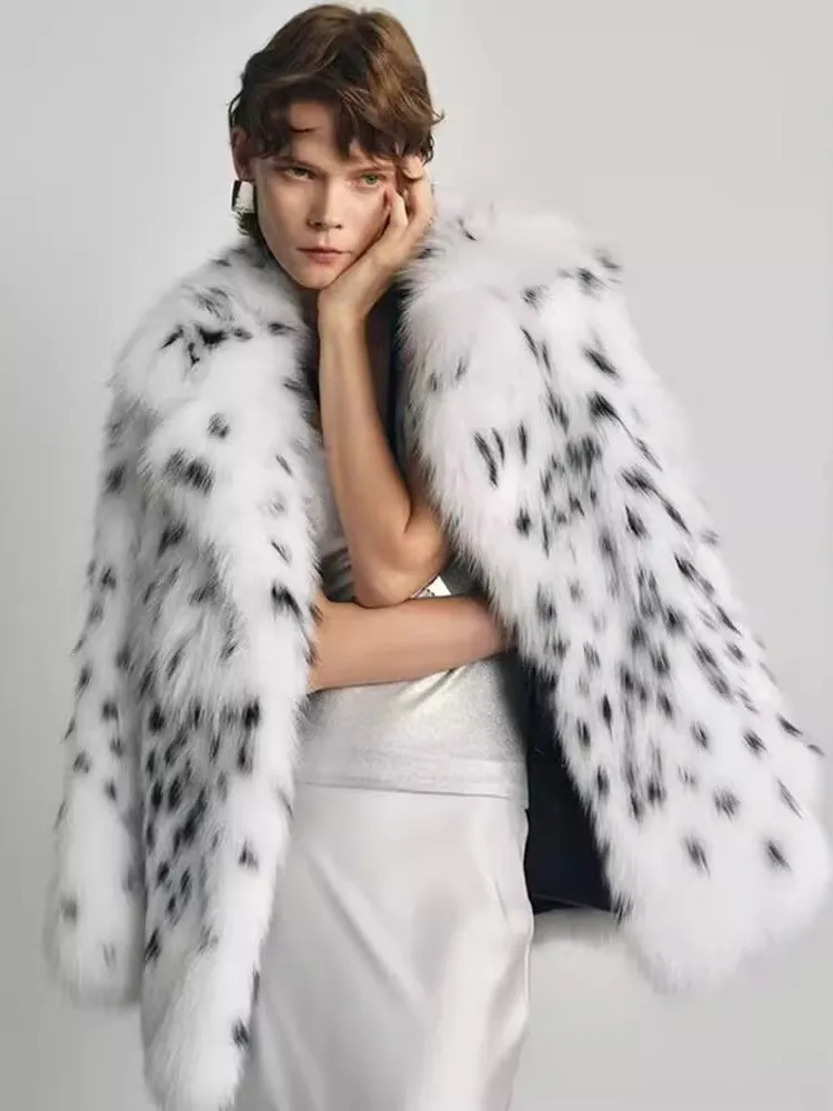 المرأة الشتاء فو الفراء معطف ليوبارد طباعة دعوى طوق سيدة معطف الفرو الاصطناعي اللون مطابقة الفاخرة الإناث معطف الفرو المتكامل #1