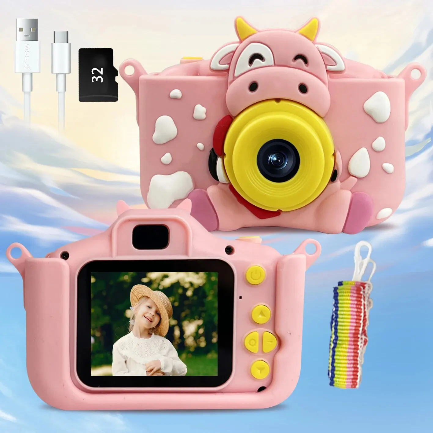 Cámara Digital de juguete para niños pequeños, juguete infantil de 1080P con funda de silicona, protección para Festival, regalo de cumpleaños para niños y niñas