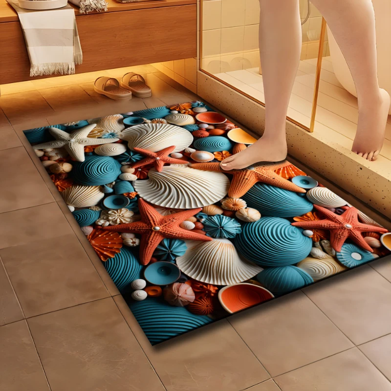 3D Starfish Shell Pattern Diatom Mud Bath Mat Super Absorbent Floor Mats For Shower Room Non Slip Toilet Rug Household Carpet