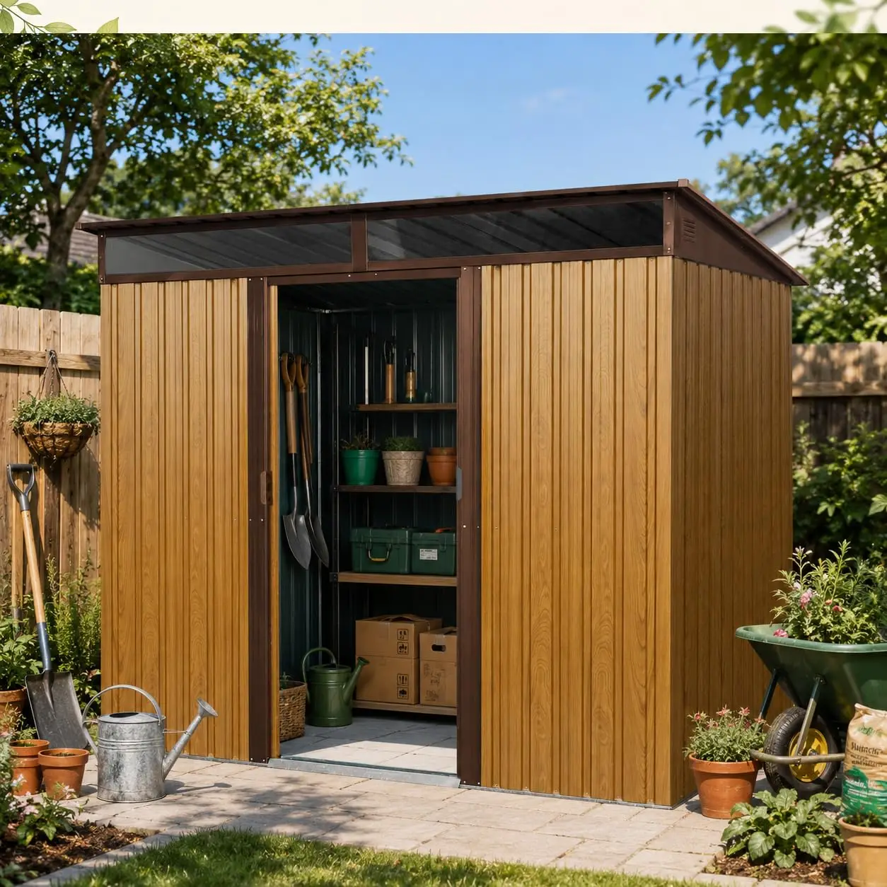 8 X 6 FT Metal Storage Shed for Outdoor, Coffee, Customized