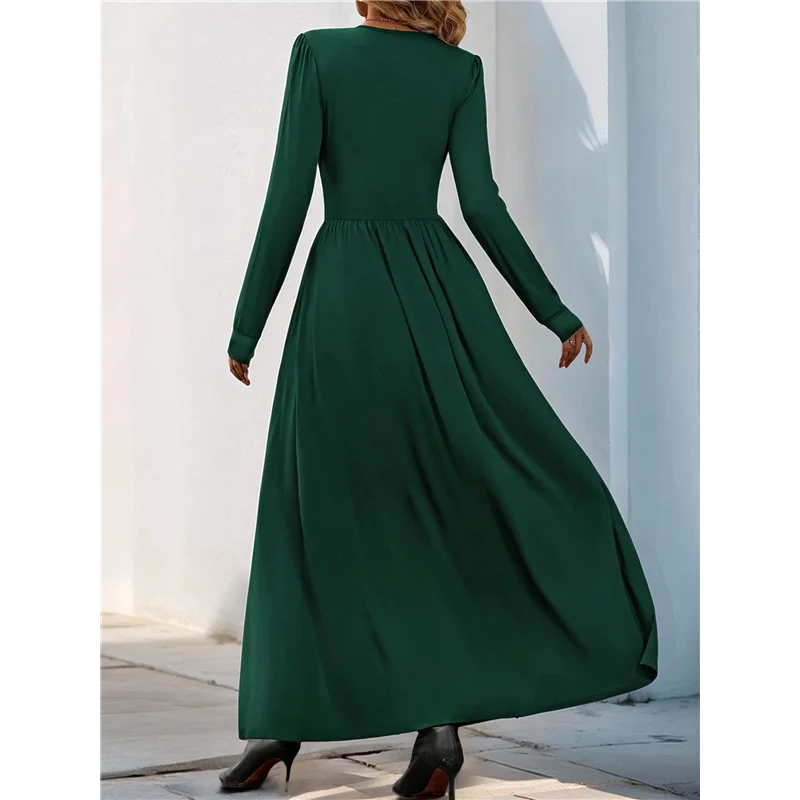 ASDS-Women Deep V Neck Long Sleeve Slit 2025 Fall Elegant Formal Wedding Evening Date Prom Maxi Long Dress