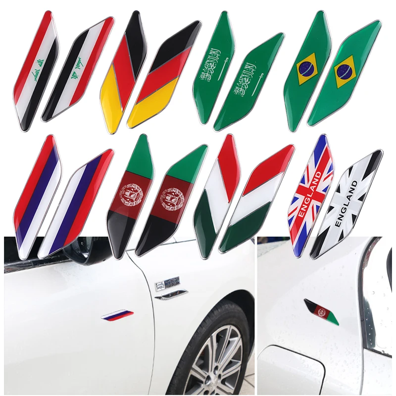 Aluminum Metal Flag Badge Sticker Body Side Fender Decorative Sticker For Volkswagen Japan Toyota Renault Russia Italy Germany