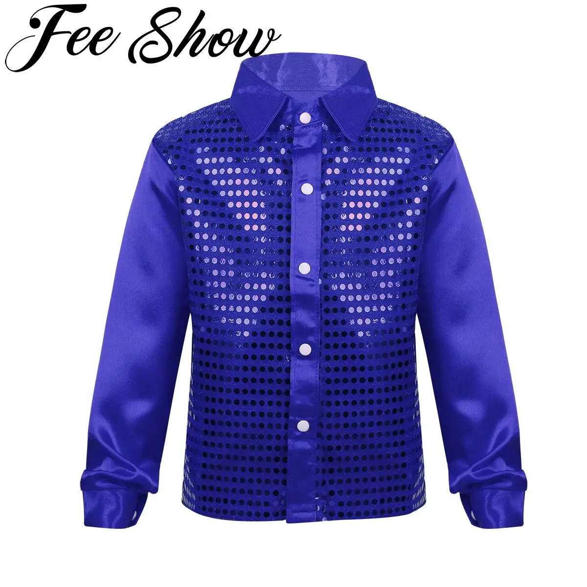 Kids Boys Shiny Sequins Jazz Hip Hop Dance Shirts Long Sleeve Lapel Shirt Choir Disco Rave Party Performance Street Dancing Wear