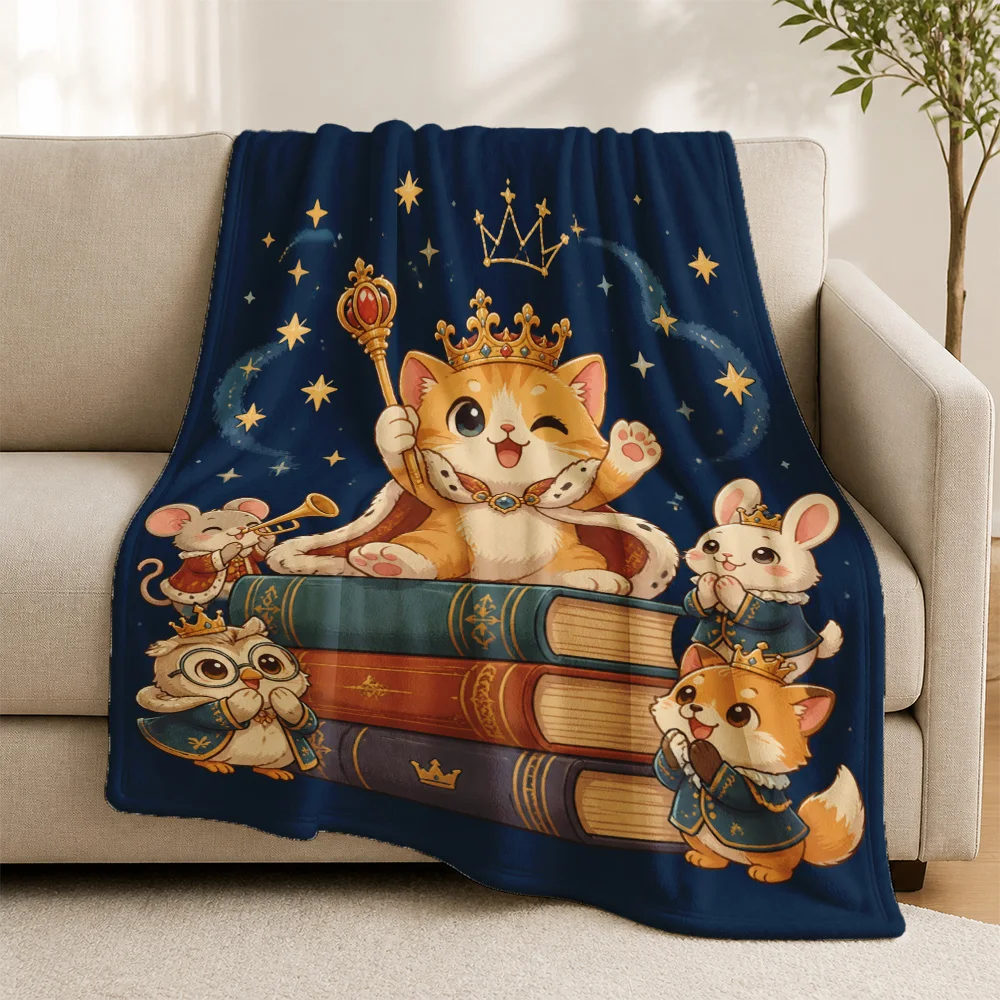 Whimsical Cartoon Cat Animal Print Throw Blanket for Sofa Couch Home Decor Cozy Winter Gift for Lovers Friends and Kids