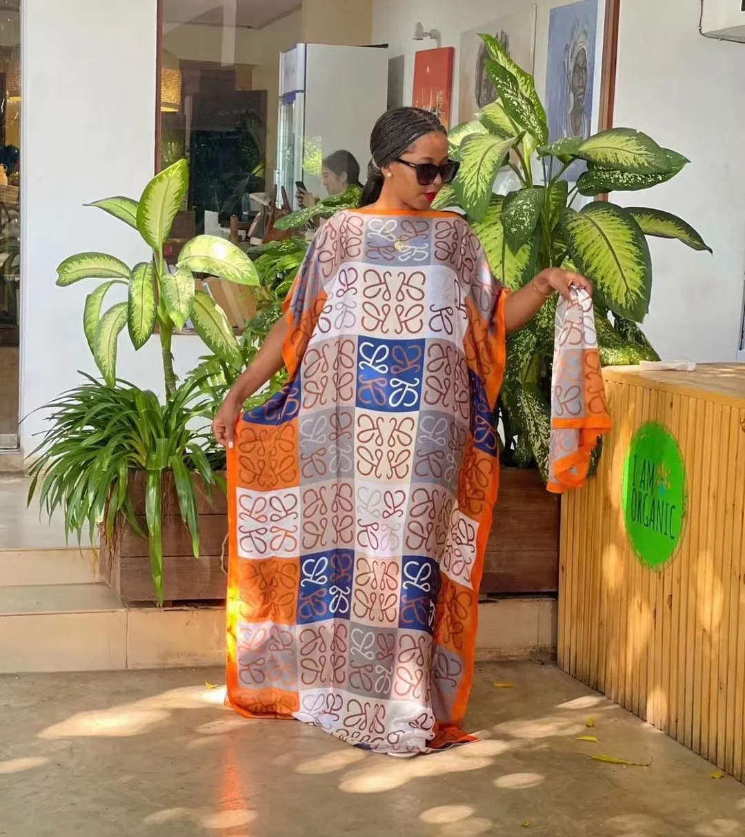 Dress Length 142cm, Bust:160cm 2024 Women dresses Print Dashiki Sexy Boho Casual Beach Women Long Dress/gown Yomadou Colo